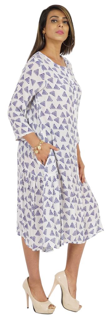 Bimba Printed Flared Midi Dress For Women Rayon Crepe Casual Summer Dress