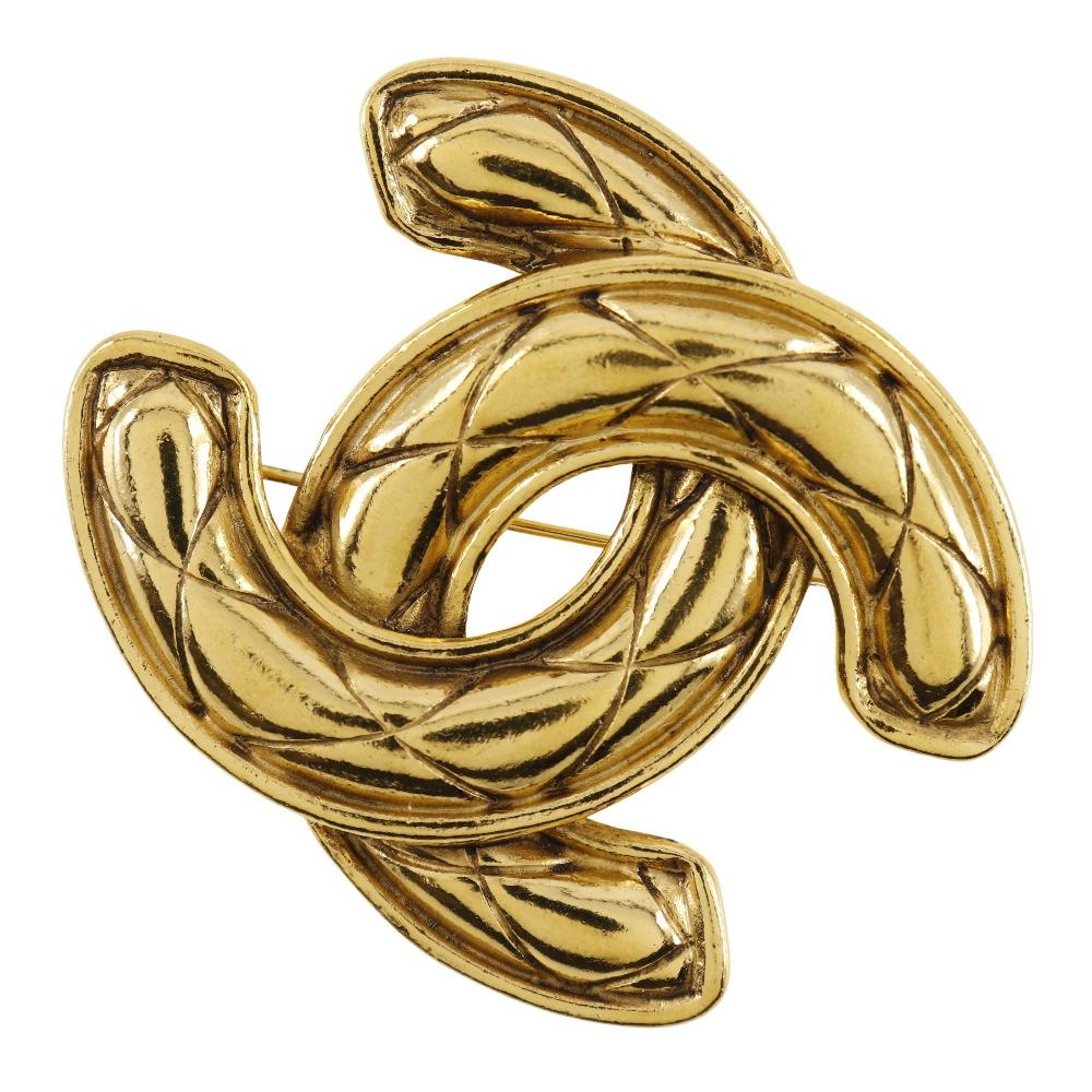 Chanel COCO Mark Brooch Matelasse Plated Gold 32.4g Women Used