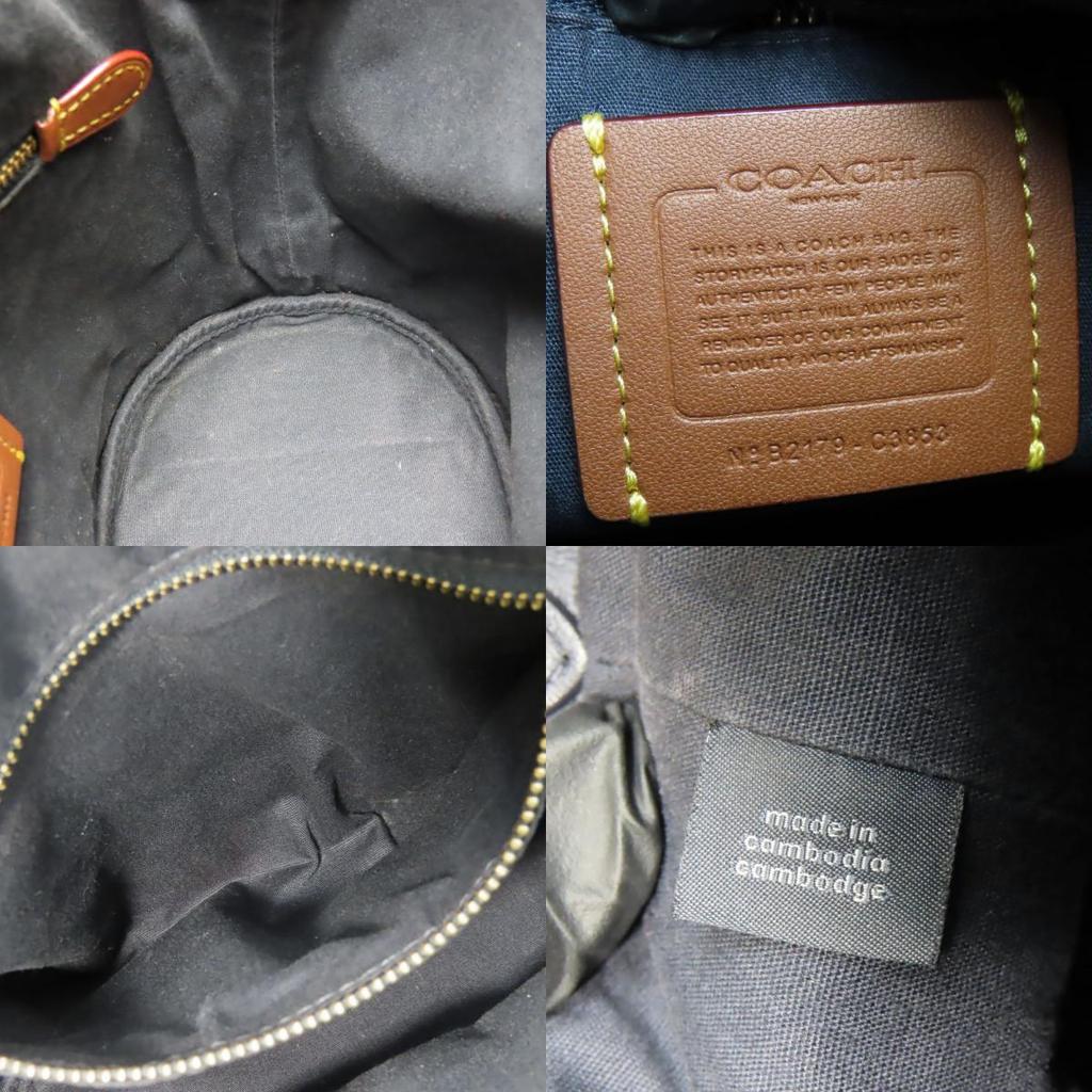 Used COACH Shoulder Bag Field Bucket C3853 Signature Canvas/leather Navy Gray Purse