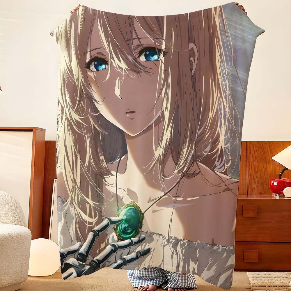 Anime V-Violet E-Evergarden Throw Flannel Throw Blanket, Lightweight Cozy, Durable Washable Cute Cool