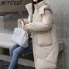 BITCED Thickened Puffer Jacket Down-Filled Cotton Coat Women's Loose-Fit Winter Coat Mid-Length Knee-Length Cotton Jacket