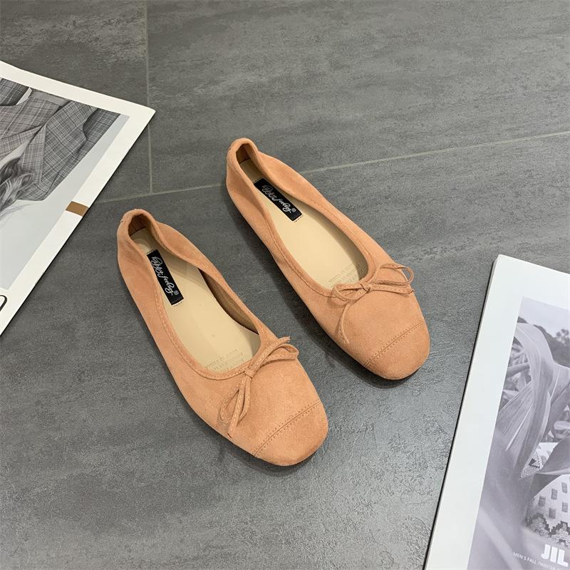 Pantofi Doudou de primăvară cu talpă plată, pantofi de damă 2025, nou primăvară, cu vârf pătrat, fundă, balerini de primăvară și toamnă, versatili, pantofi unici
