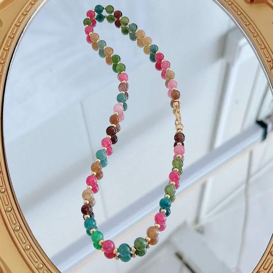 

Элегантное красочное ожерелье из натурального камня ручной работы с бусинами - Легкая роскошь, ключичная цепочка Colorful Round Beads