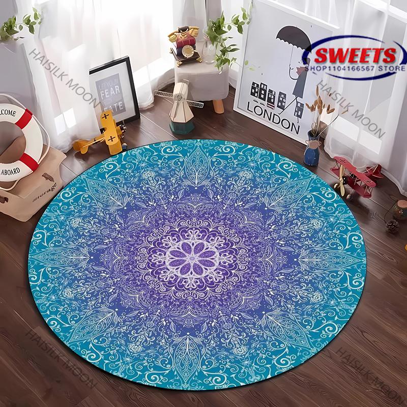Kulový koberec Mandala s květinovým vzorem pro ložnici, obývací pokoj, pod pohovku, do kanceláře, moderní dekorativní rohožka, kobereček pod židli do počítačové místnosti, teplé luxusní dárky