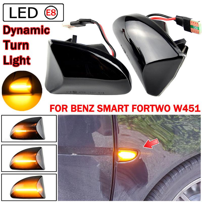 1 Pair LED Dynamic Car Blinker Side Mirror Marker Lamp Turn Signal Lights Accessories For Smart Fortwo 451 MK1 MKII 2007-2015