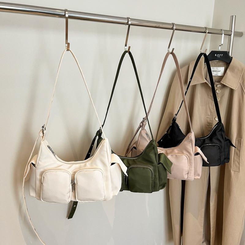 Yogodlns Simple Retro Shoulder Bags for Women Outdoor Travel Ladies Multi-Pocket Crossbody Bag Solid Color Girl Hobos Tote Handbag