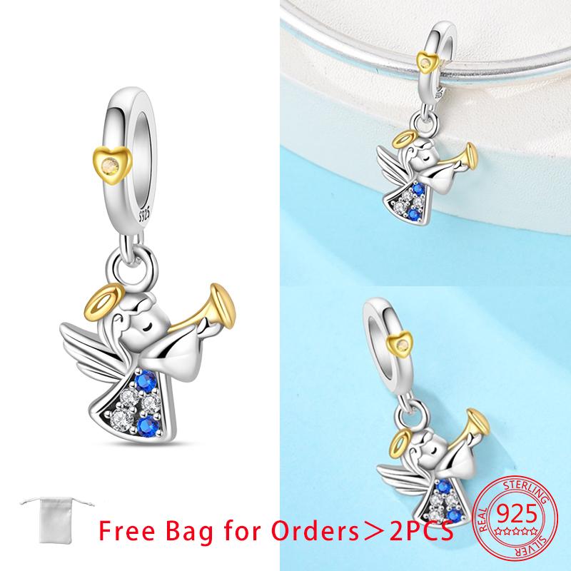 Charms Angel Series Sparkling Zircon Wings Beads Pendant Fit Diy Original Bracelet Necklace Copper Women Jewelry Gifts