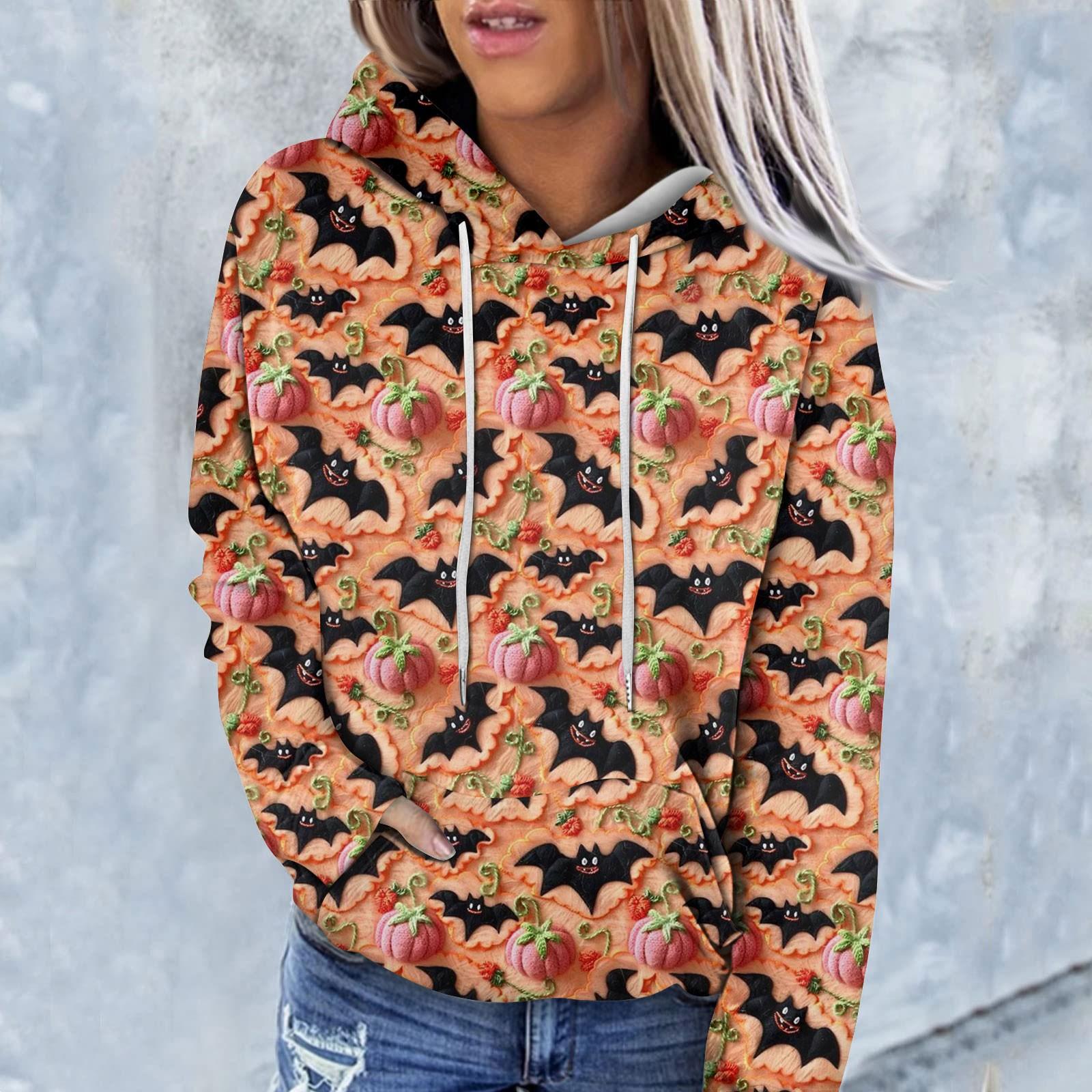 

Женские толстовки с капюшоном, одежда для девочек-подростков, повседневный свитер, пуловер с карманами на Хэллоуин S