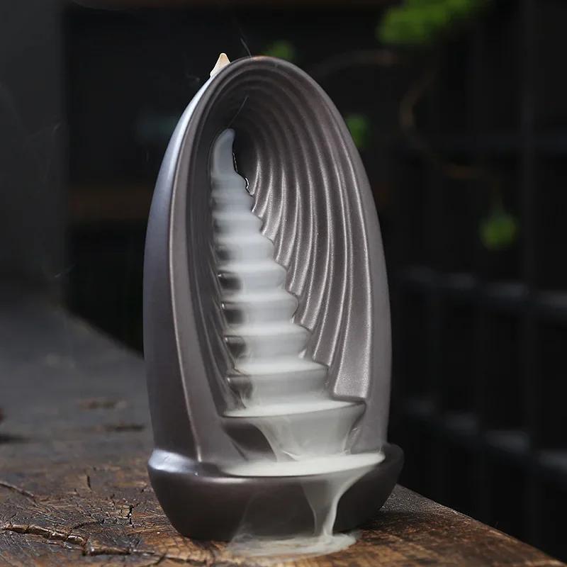 Purple Clay Home Decorations Waterfall Backflow Incense Burner Indoor Aromatherapy for Zen Meditation Ornaments -Without Incense