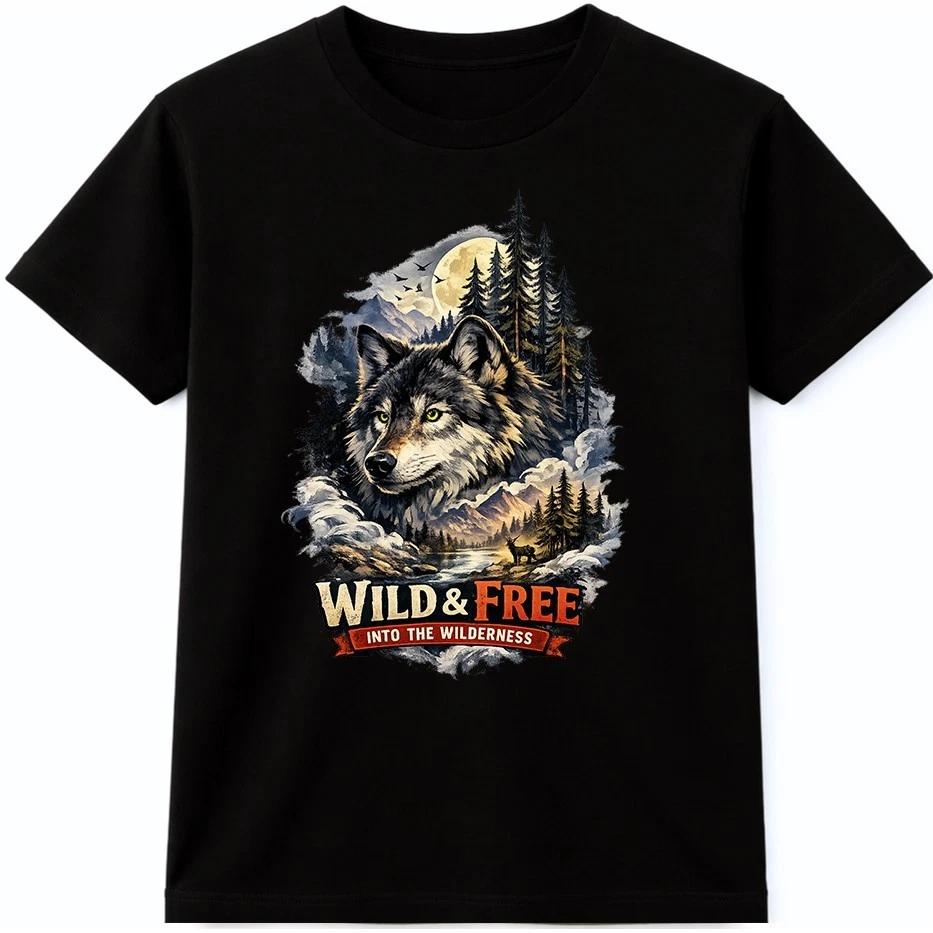 Wolf T Shirt Wild and Free Forest Mountain Nature Graphic Animal Lover Tee XS