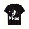Men'S Cow Face Pattern MOO Print T-Shirt - Loose Round Neck Casual Short Sleeve, All-Season Comfortable Black Tee