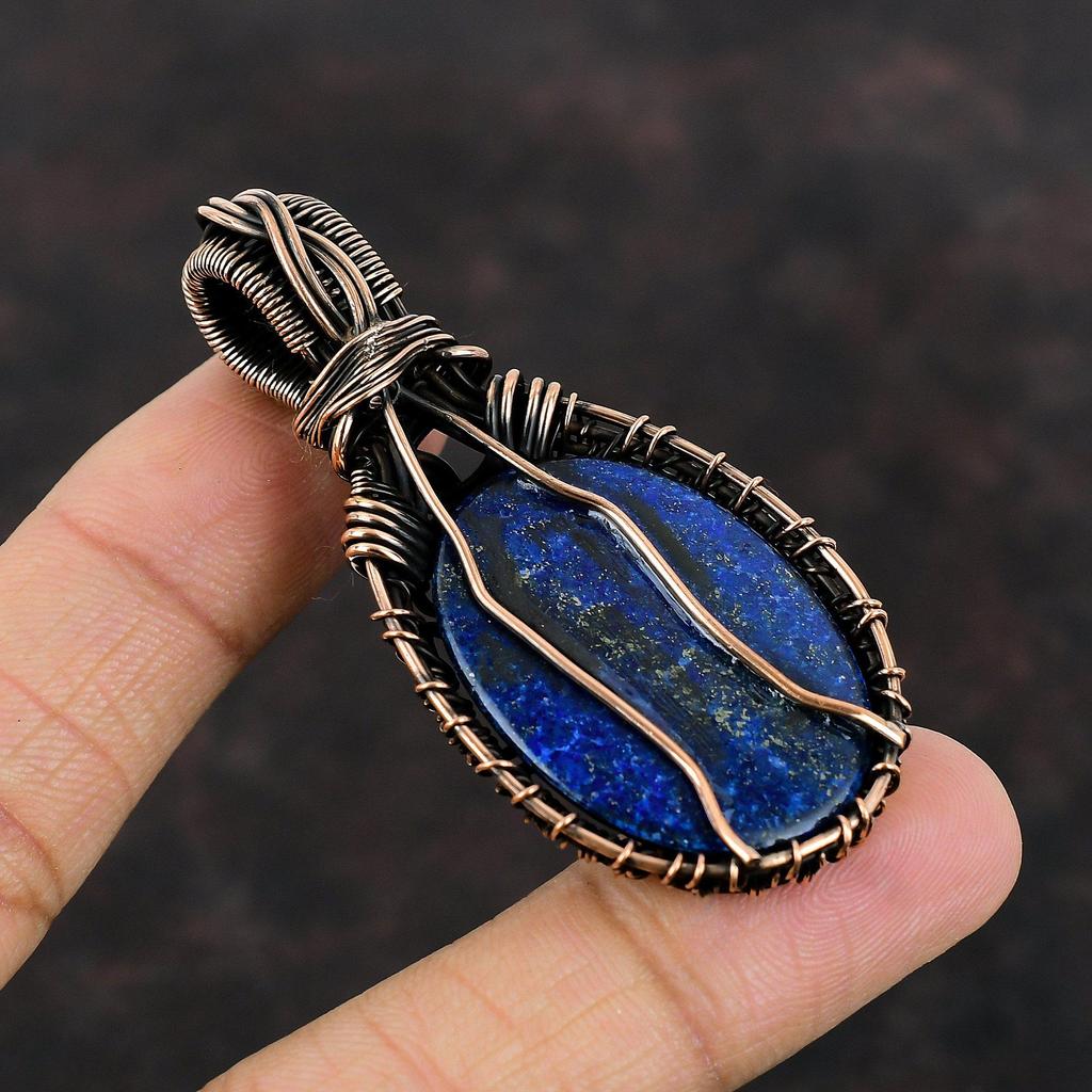 Lapis Lazuli Pendant Copper Wire Wrapped Pendant Lapis Lazuli Copper Jewelry Unique Pendant Handmade Jewelry Gift For Mom Gemstone Pendant