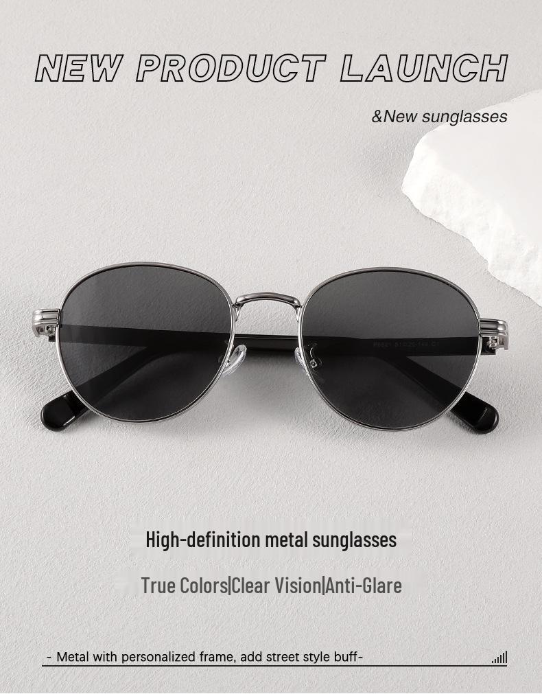 Retro Hong Kong Style Polarized Metal Sunglasses - Versatile High-End Streetwear