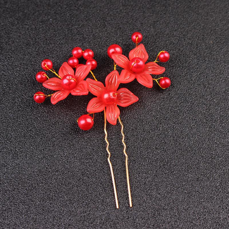 Korean Frosted Flower Pearl Hairpin & Comb Set for Brides