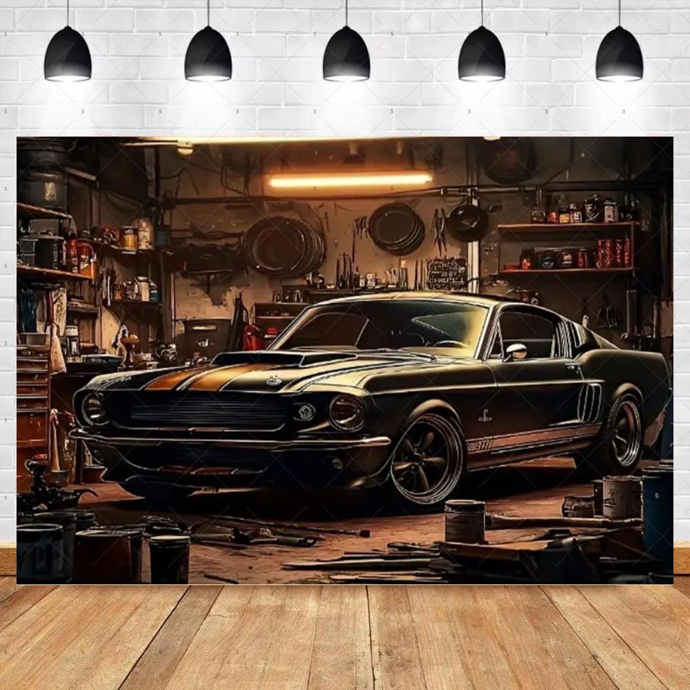 Bannière de Fond de Voiture Chaude Vintage Décoration de Fête Toile de Fond de Garage Classique Fournitures Style Industriel Pneu Outil Accessoire de Photographie