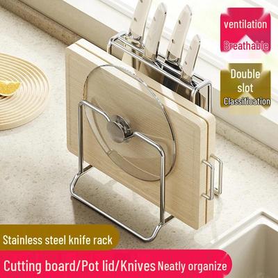 Stainless Steel Knife & Utensil Holder with Cutting Board Drain Rack