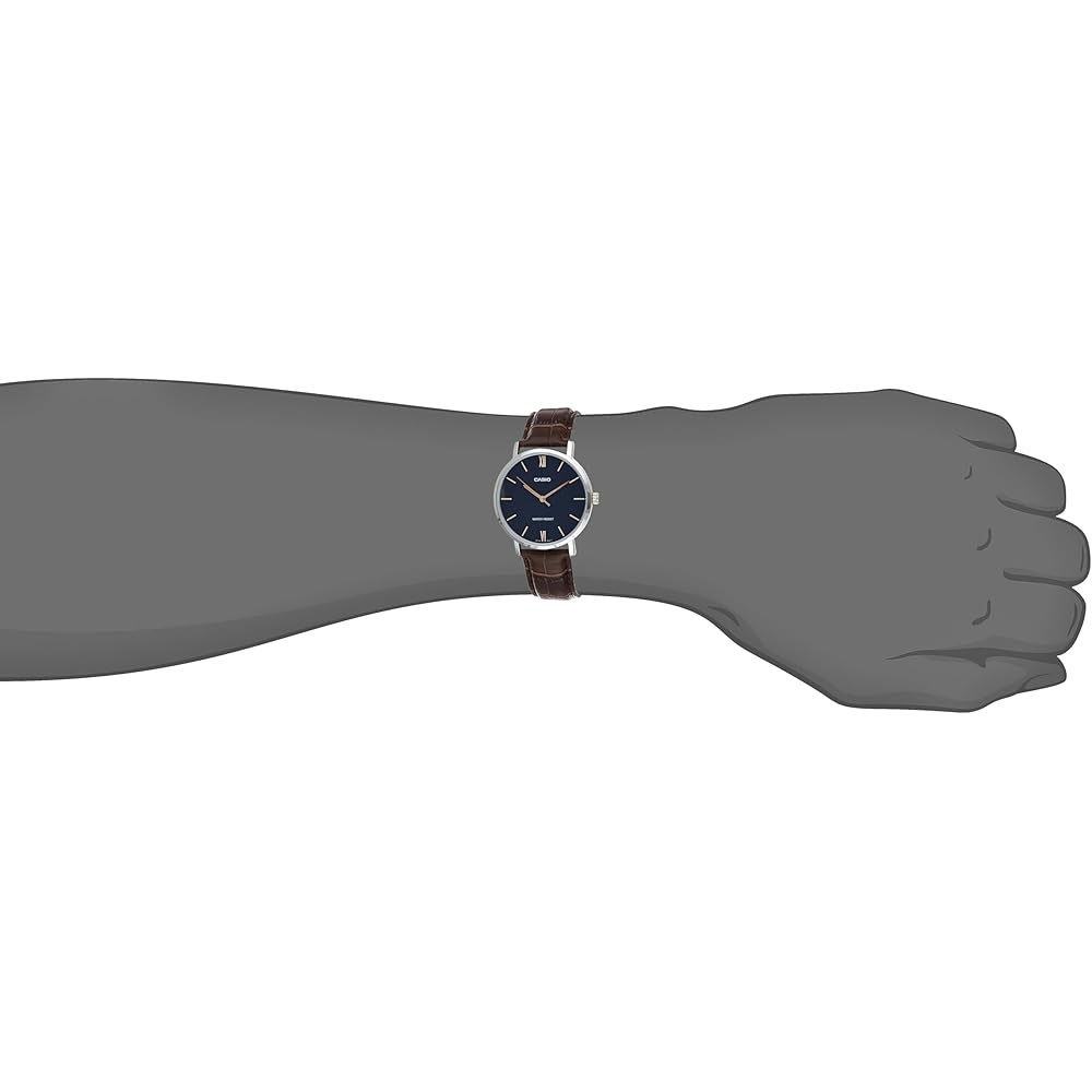 Casio MTP-VT01L-2B Men's Minimal Blue Dial Analog Watch Brown Leather Band Silver Quartz Movement