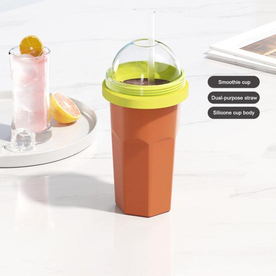 Silicone Slushie Cup with Lids Straws Portable Freezing Smoothie Cup BPA-free Cold Drink Cup for Juices Ice Cream Kids