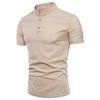 Men Summer Casual Solid Color Stand Collar Short Sleeve Slim Fit T Shirt