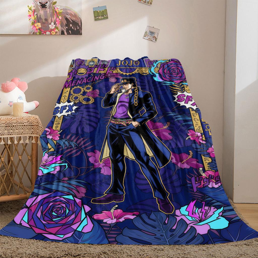 JoJo's Bizarre Adventure Cartoon Flannel Blanket, Printed Design for Bed and Sofa, Soft Home Decor, Picnic Travel Blanket_LIAN