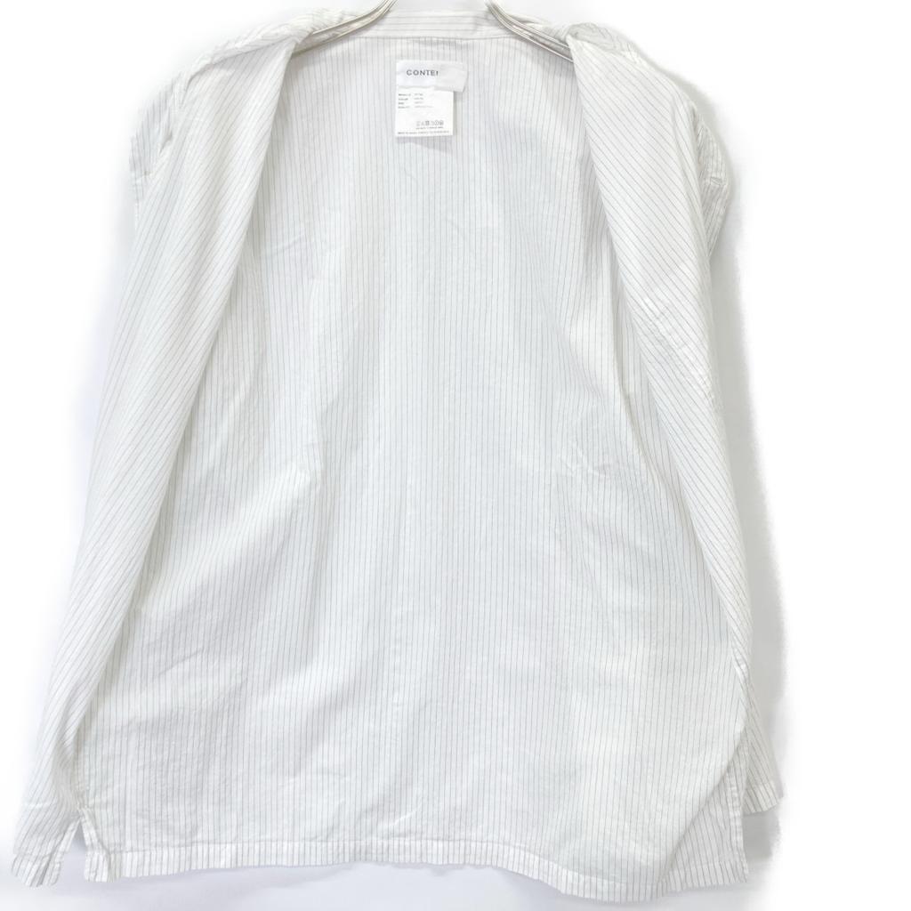 CONTEMPO White Stripe 54152 Cotton Open-Collar Shirt Tops L whiteUsed