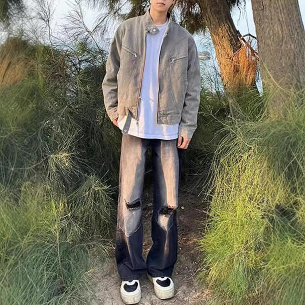 Trendige Retro Unisex Jeansjacke mit Stehkragen - Lässige Herbst-Arbeitskleidung