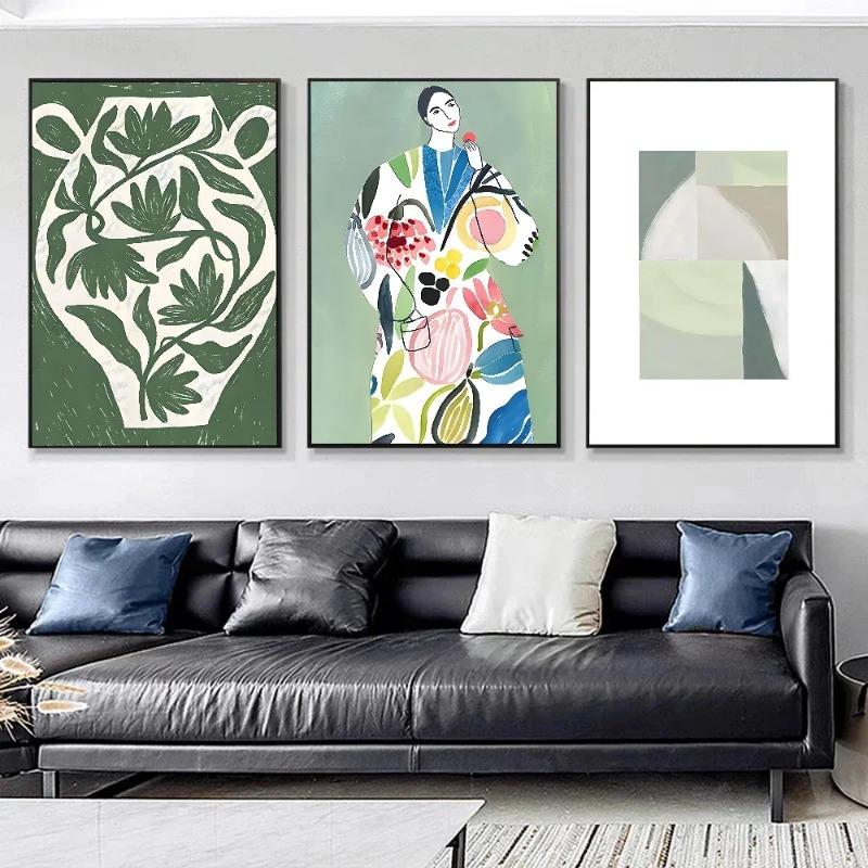 1pc Green Botanical Vase La Mela Van Gogh Abstract Line Poster Paper Print Home Bedroom Entrance Art Painting Decoration