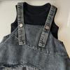 Girls' Summer Set Korean Denim Mesh Dress+vest Princess Two-piece Set Trendy