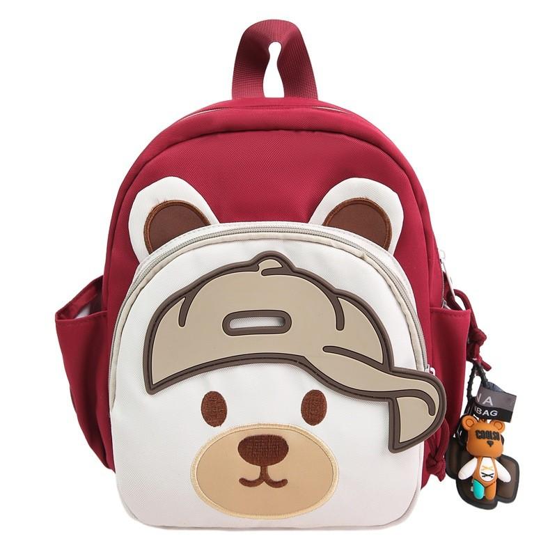 Children Cartoon Bear Backpack With Nylon Material And Curved Shoulder Straps For School Use