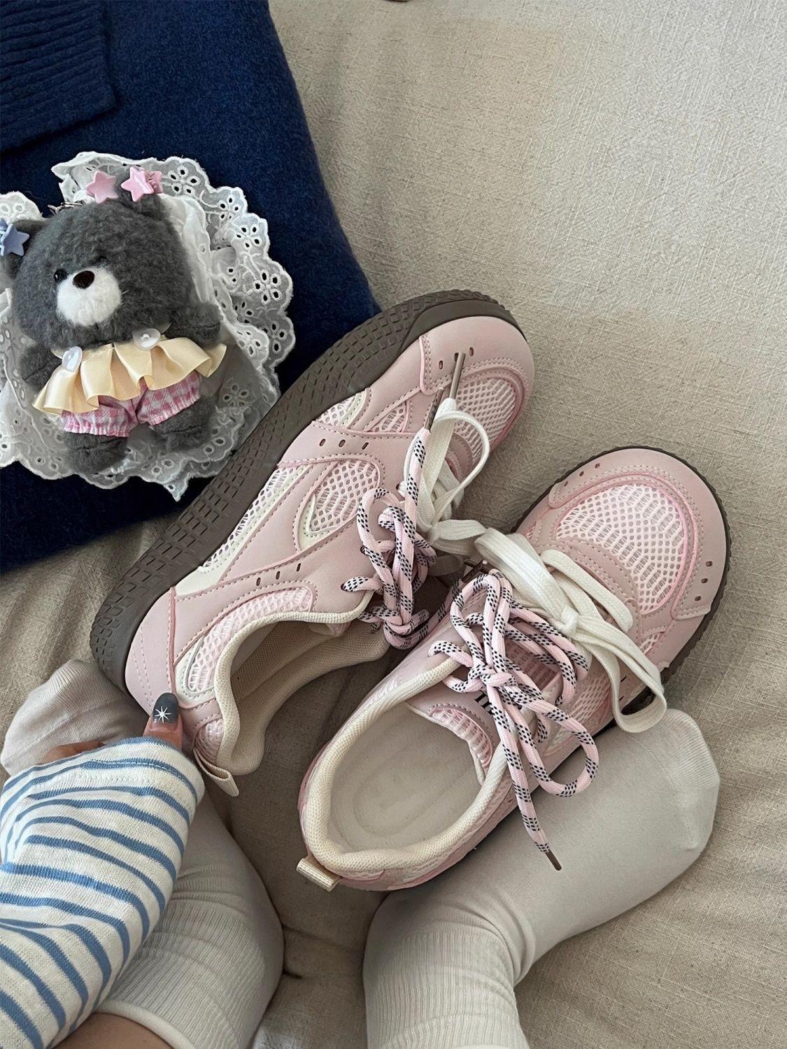 

Женские дышащие туфли сетка манговая голова лето новые ins универсальные нишевые повседневные туфли 40 розовый