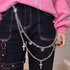 Gothic Punk Street Belt Multi-layer Metal Alloy Multi-layer Trousers Multi-layer Chain Keychain Detail Hip Hop Crochet Pants