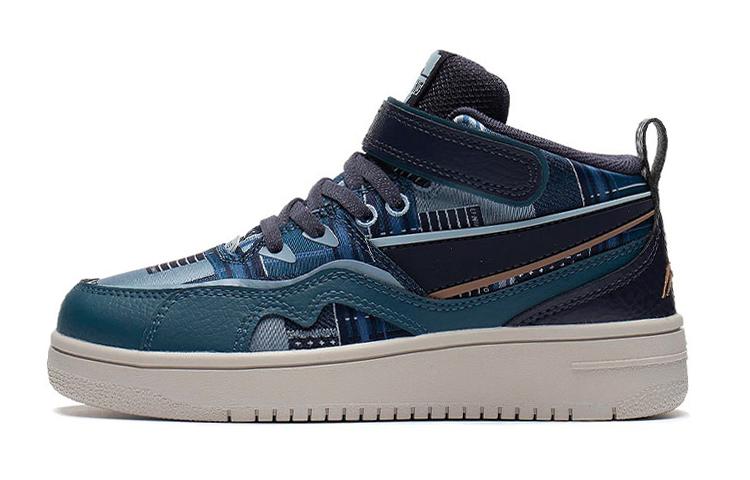 Li Ning Comfortable Slip Resistant Abrasion Resistant Mid top Skateboard Shoes Blue Kids' YKCS154-1