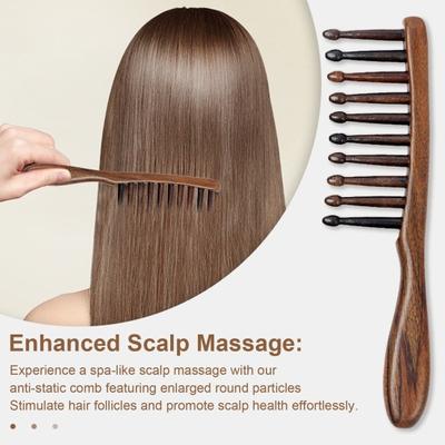Pieptene pentru masaj al scalpului din lemn de santal, dinți largi, antistatic, creșterea părului, bărbați, femei, perie pentru masaj pentru cap, manual din lemn, pieptene Gua Sha(Culoare aleatorie)