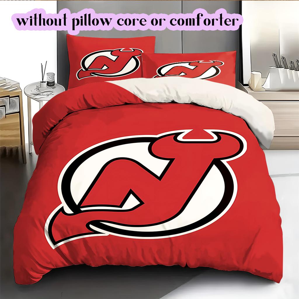 Ice Hockey Logo Pattern Bedding Quilt Set Quilt Cover Pillowcase Home Decoration Birthday Gift (1*duvet Cover+ 2*pillowcase, Without Core)