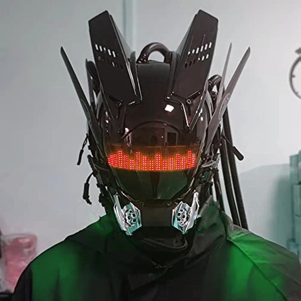 Cyberpunk LED face mask helmet with built-in LED display screen, role-playing Halloween fitness party music festival props