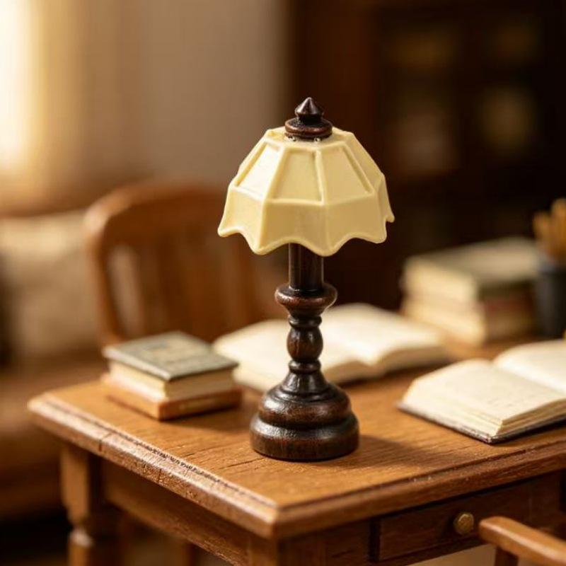 12-Minute Dollhouse Miniature: European Retro Table Lamp for Bedroom or Living Room