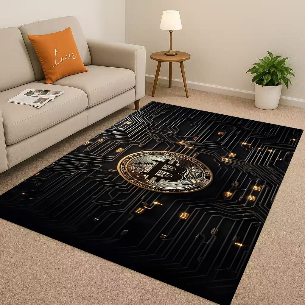 

New Rich BTC Bitcoin Circuit Board Art Cartoon Living Room Non-Slip Area Rug Carpet for Bedroom Playroom Sofa,Home Decor Doormat 40x60cm( 15x23in )