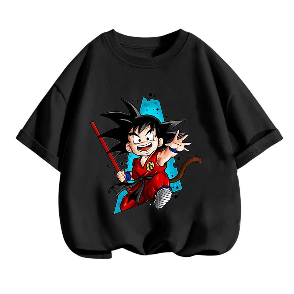 2025 MINISO Summer 4-14 Children  Dragon Ball Z TShirt Son Goku Anime Teen Clothes Fashion Casual T-shirt Boy Clothes Girls Kawaii Kids Tops