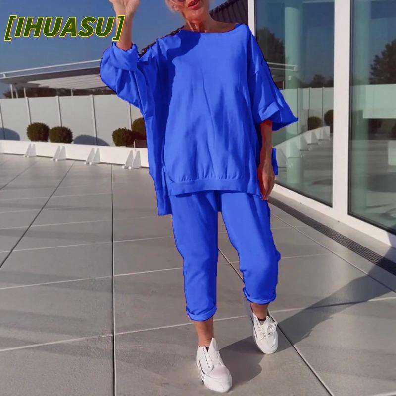 IHUASU Women's Fashion Casual Long Sleeve O-Neck Pants Suits