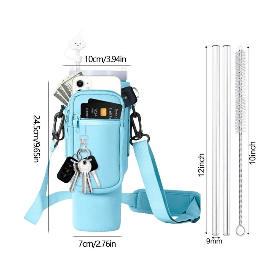 Water Bottle Carrier Bag with Phone Pocket for Stanley Cup 40oz Water Bottle Bag with Adjustable Strap Stanley Cup Accessories