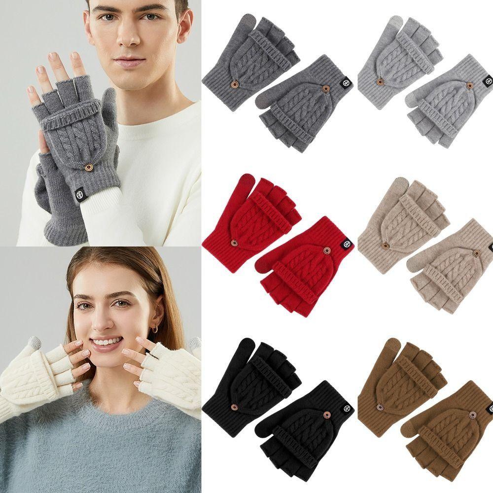 Zimní teplé palčáky bez prstů s překlopem Vlněné pletené rukavice pro dotykové obrazovky Pro muže ženy Unisex