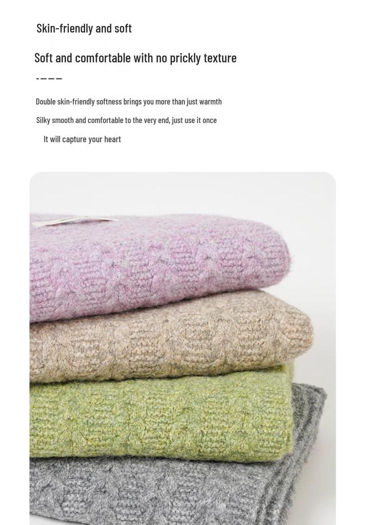 Angola Damen Roter Wollstrickschal: Warmer, Verdickter Schal, Koreanischer Stil, Ideal für Herbst/Winter.