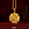 Gold-Style Sand Gold Pendant Necklace with 3D Engraved Peony, Brushed Finish, Sweater Chain for Women, Perfect Gift