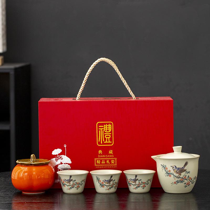 Beige Ru Kiln Jubao Gai Bowl Xi Persimmon Cute Cat Hand Painted Tea Ceramic Kung Fu Tea Set Household Single Tea Bowl