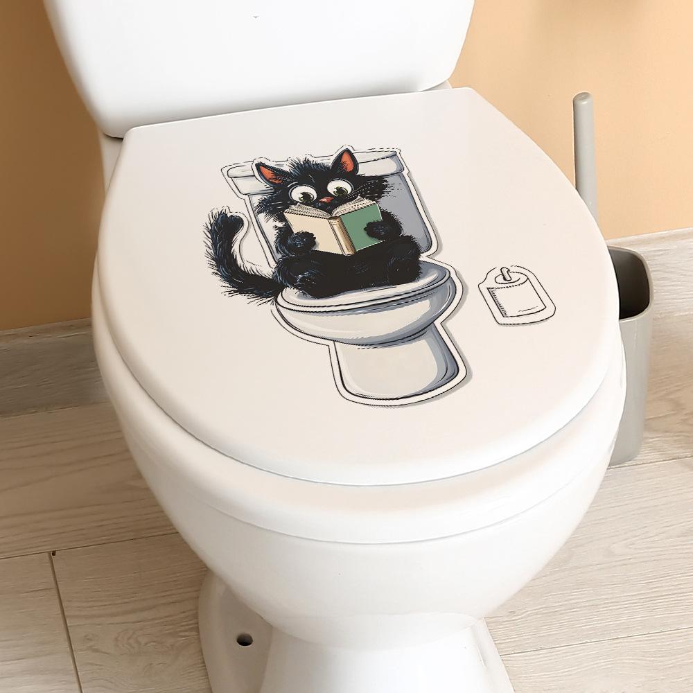 Cartoon Pelziges Kleines Schwarzes Kätzchen Rollenpapier Badezimmer Toilette und Heimverschönerungsaufkleber