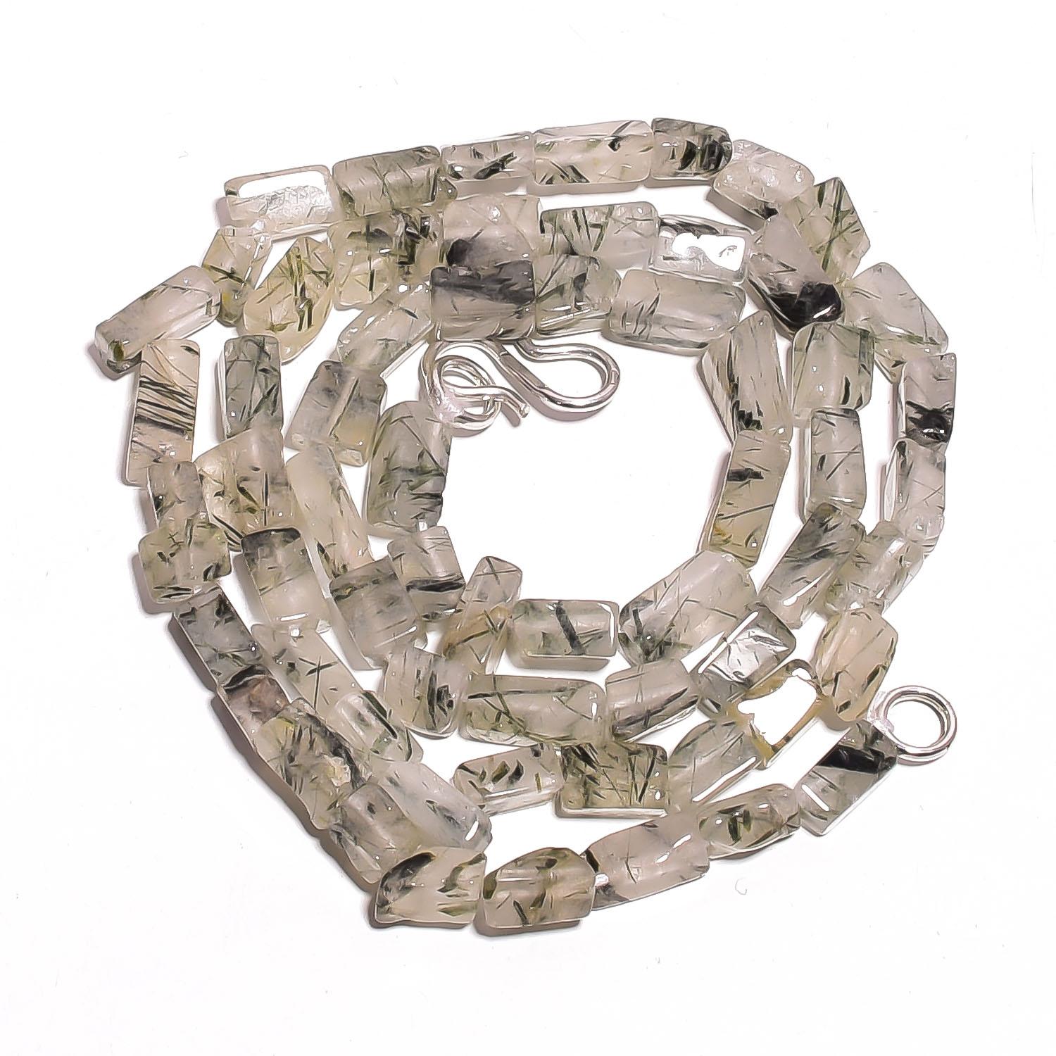 

Натуральный зеленый рутиловый кварц драгоценный камень лучистый гладкий бусы ожерелье 17 UB-3457 UB-3457