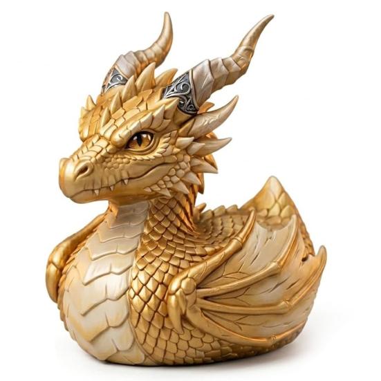 Mythical Creature Desk Accessory Dark Fantasy Dragon Collectible Duck, Gothic Resin Statue for Home Decor, Hand-Painted Ornament Figurine, Medieval золотистый