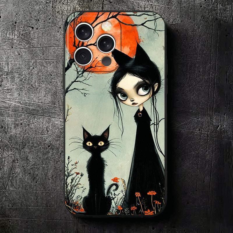 Black Cat Witch Aesthetics Soft Phone Case for iPhone 16 16E 17 Air 15 Pro Max 14 Plus 13 Mini 11 12 7 Black Cover Back Shell