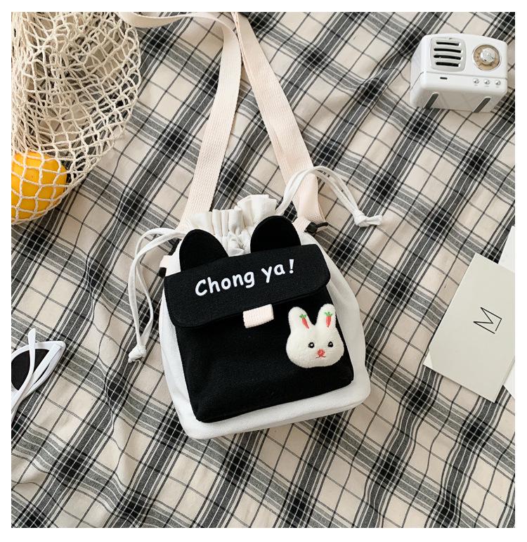 Korean Style Cute Versatile Canvas Crossbody Bucket Bag for Women