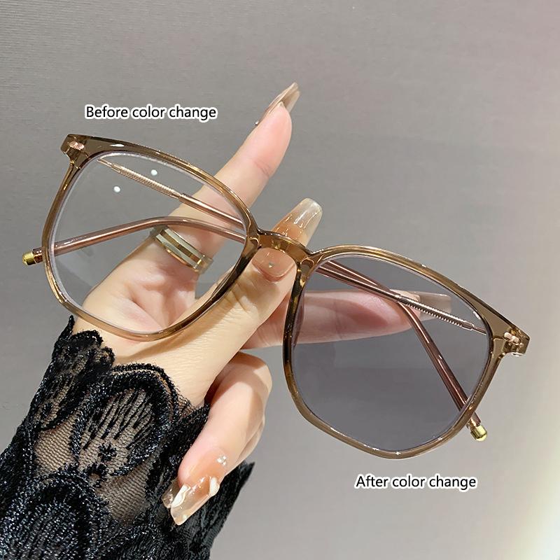 1/2/3PCS Photosensitive Color-changing Nearsighted Glasses Retro Polygonal Anti-blue Light